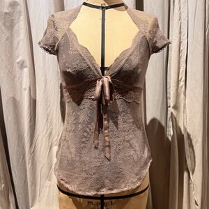 Ann Ferriday VTG Rare Cameo Silk Trimmed Stretch Lace Sweetheart Top S/M